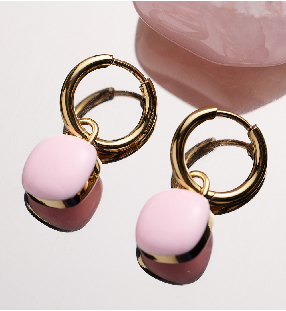 Kolczyki kółka z różową zawieszką KSY0371