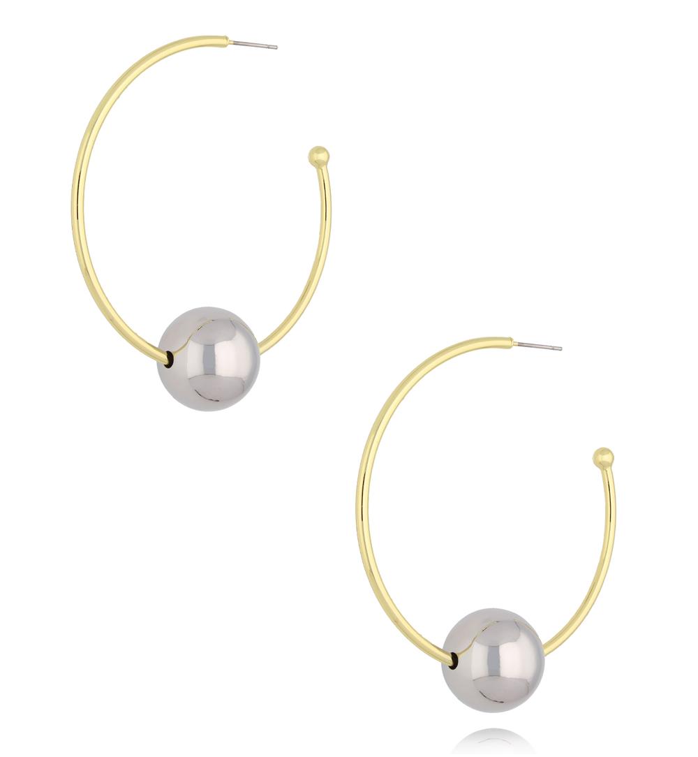 Kolczyki koła złote ze srebrną kulką KRG1103