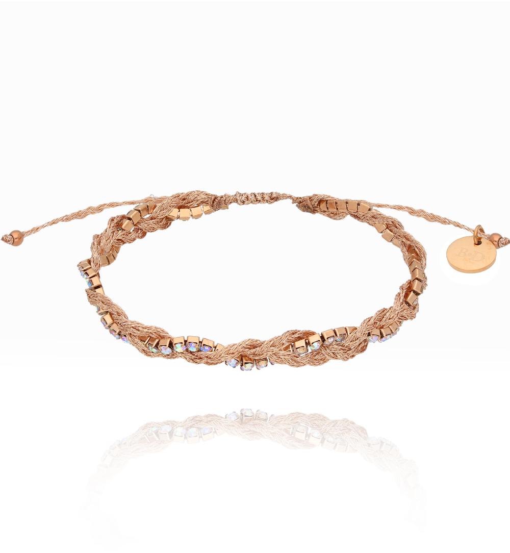 Bransoletka różowe złote z kryształkami pleciona Moonlit BSC1900