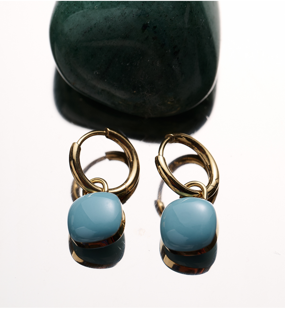 Kolczyki kółka z błękitną zawieszką KSY0373