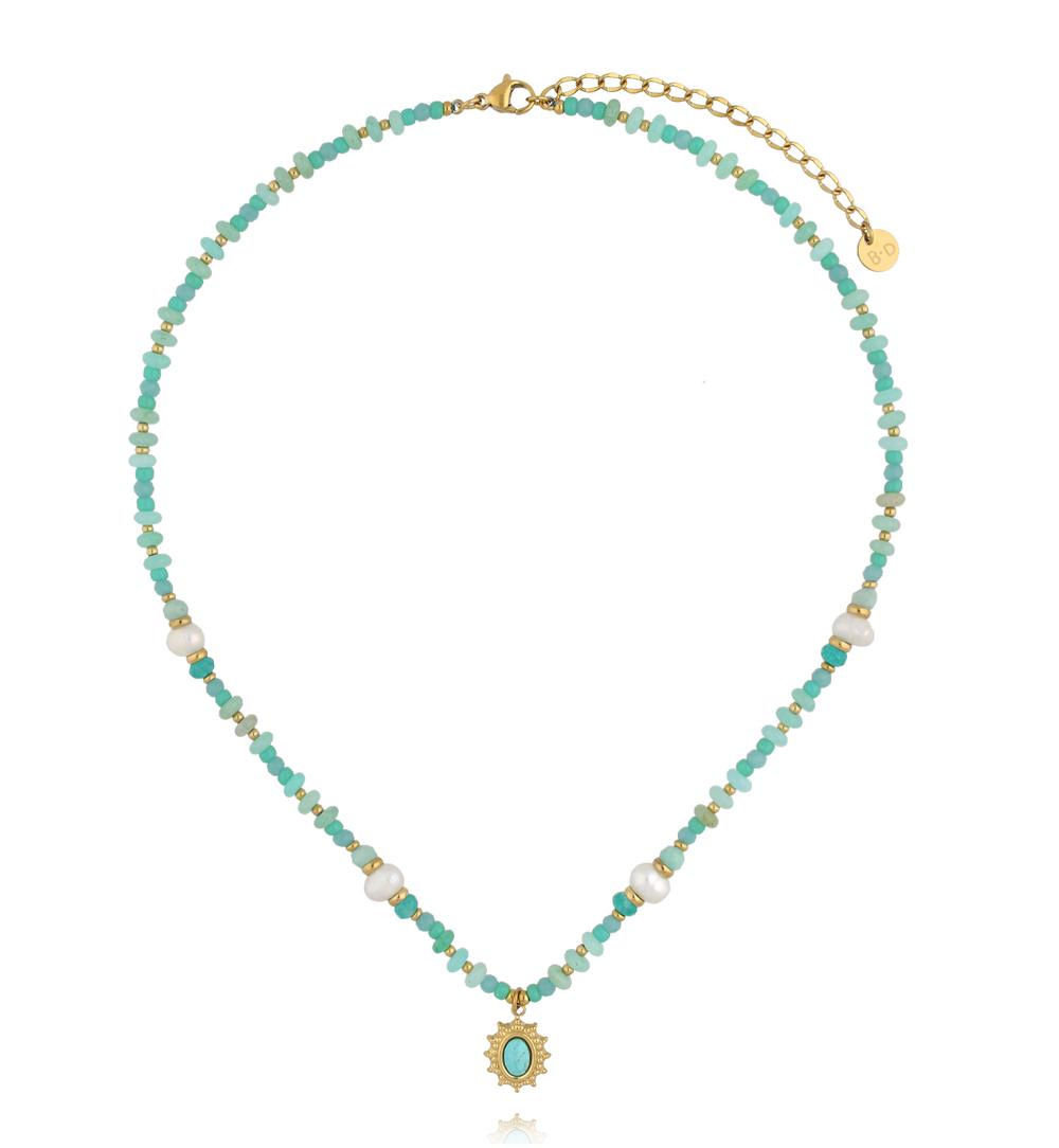 Naszyjnik z amazonitem, perłami i turkusową zawieszką NTW1587