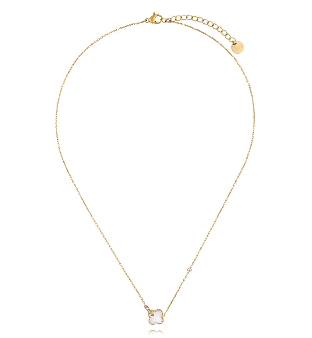 Naszyjnik z białą koniczynką i delikatnymi cyrkoniami NSY0888