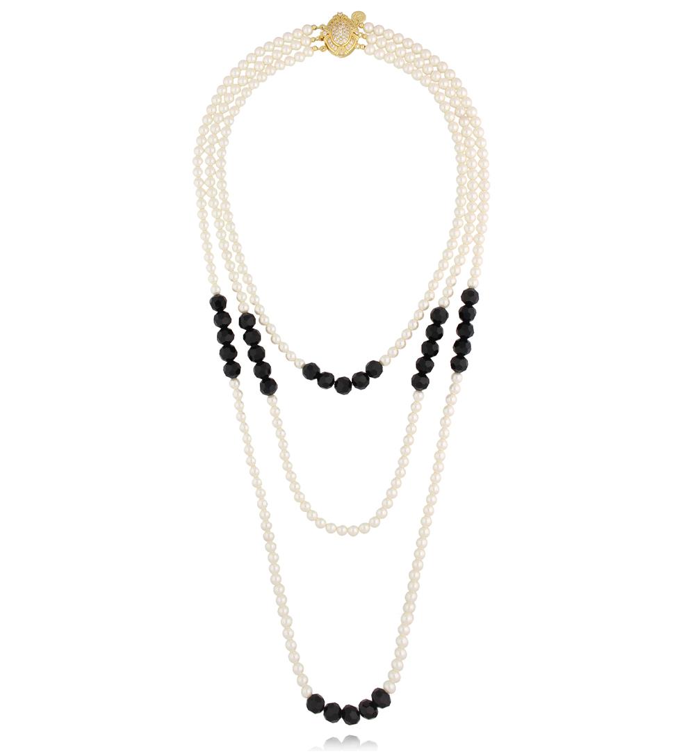 Naszyjnik z perłami i czarnymi koralikami NS0347