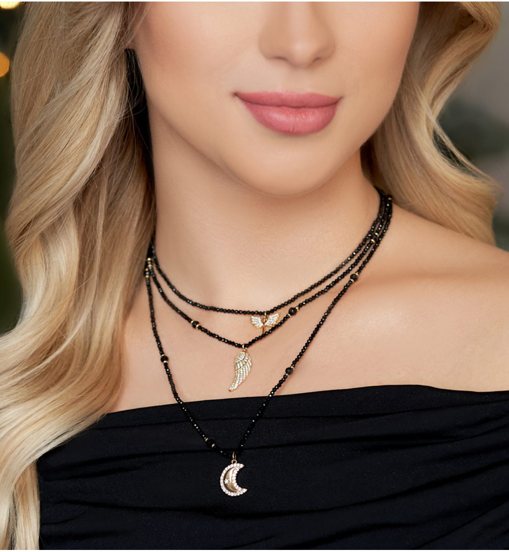 Naszyjnik czarny z księżycem Brilliant Moon NTW0781