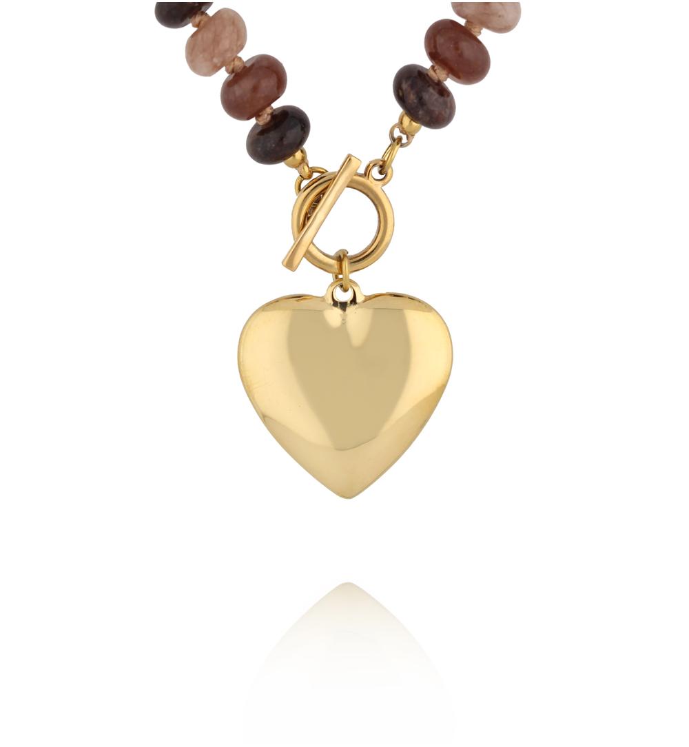 Naszyjnik z brązowych kamieni naturalnych z sercem NPA1501