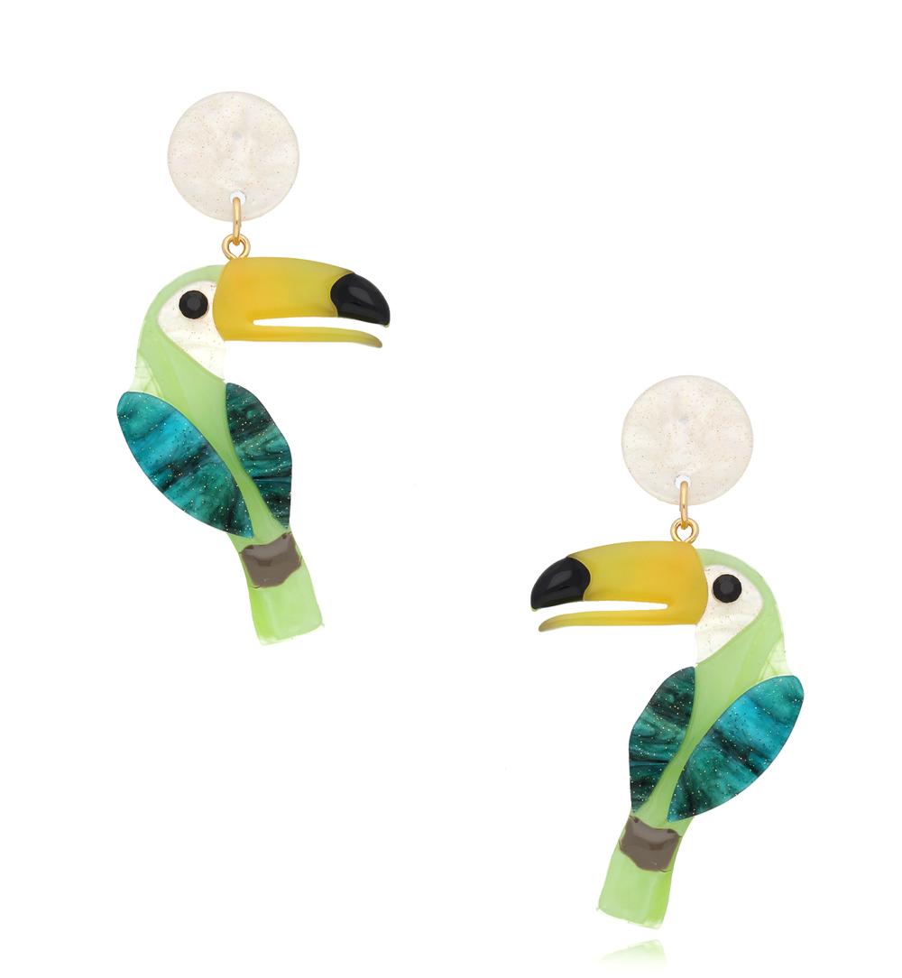 Kolczyki z zielonymi tukanami Toucan KZA0088