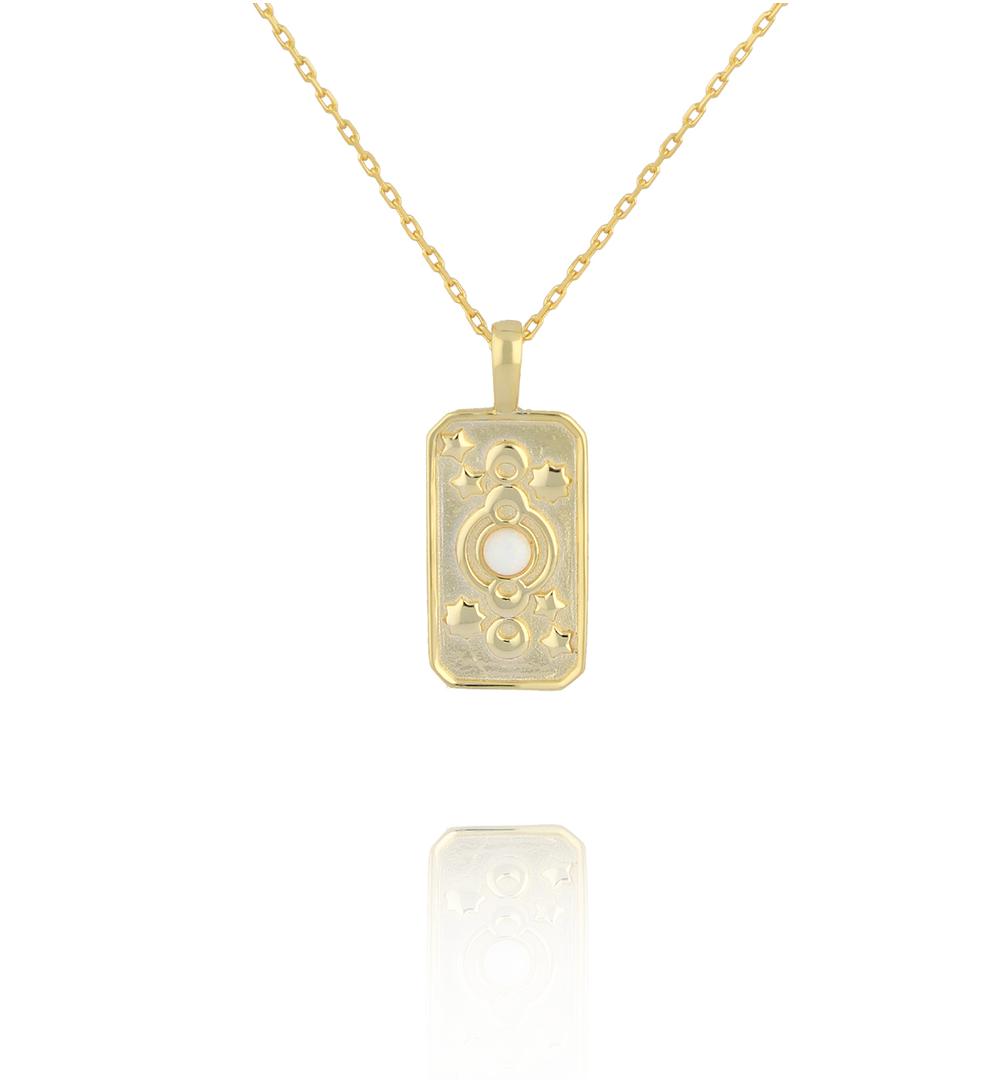 Naszyjnik z prostokątną zawieszką z motywem gwiazd i księżyca NCA0099