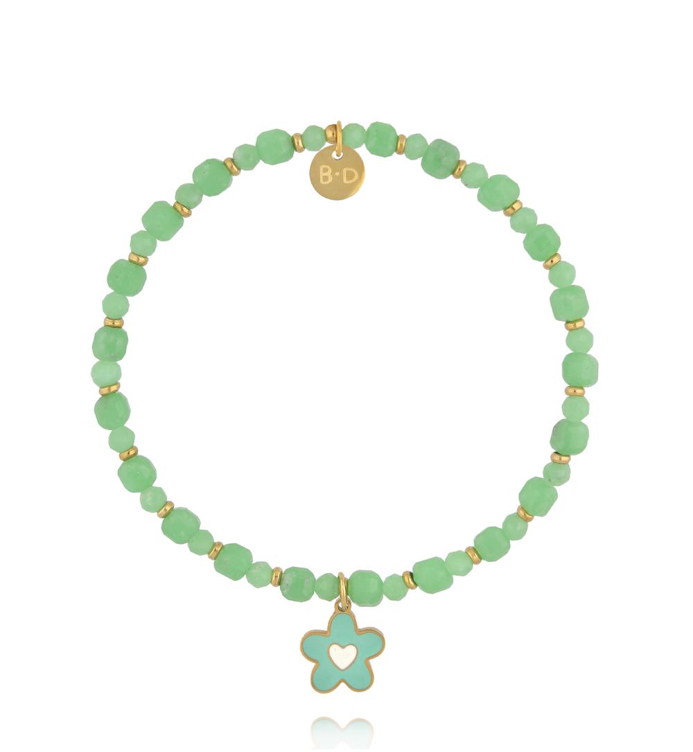 Bransoletka z jadeitu z emaliowanym kwiatkiem BTW3705