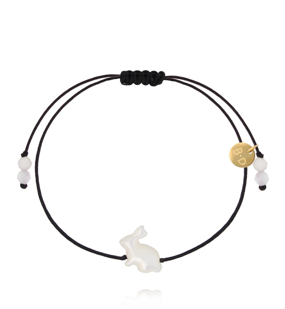 Bransoletka na czarnym sznurku z białym motylkiem BMT0349