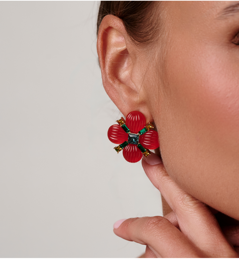 Zestaw biżuterii z czerwonym motywem kwiatowym ZN0161