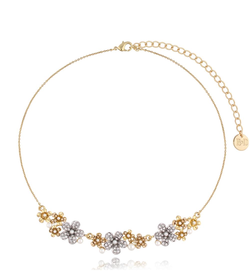 Naszyjnik srebrno złoty z kwiatuszkami Coralie NS0242