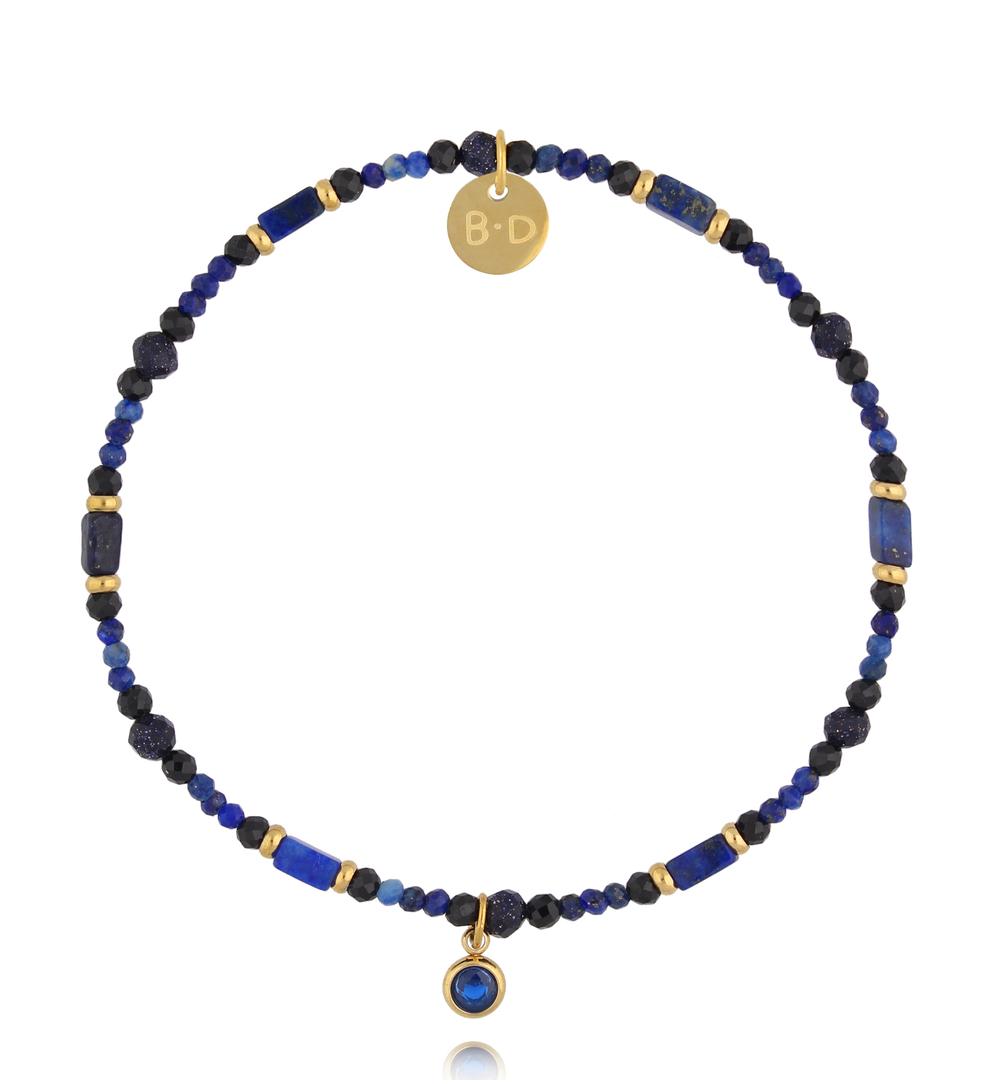 Bransoletka z lapisu lazuli i czarnego turmalinu z niebieską zawieszką BTW3568