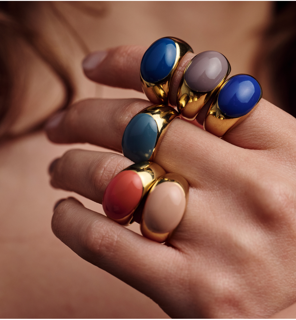 Pierścionek z koralową emalią PSA1234