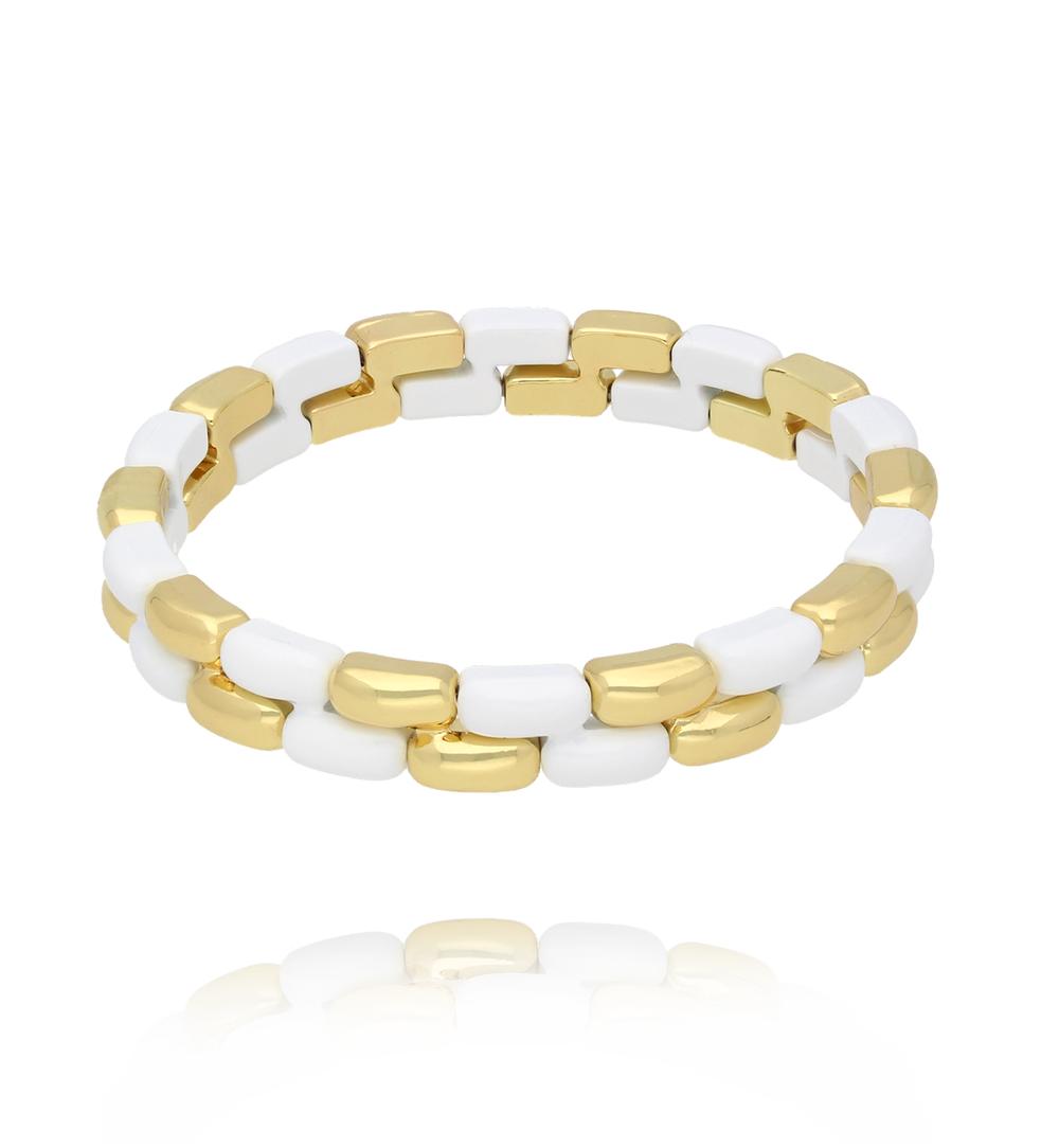Bransoletka biało-złota z geometrycznych ogniw  BCR0029