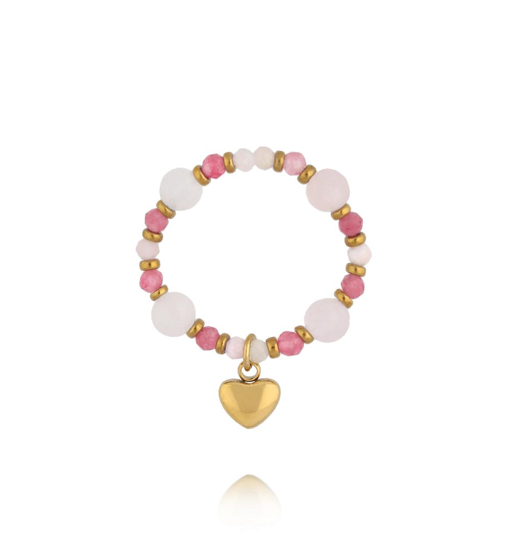 Pierścionek elastyczny z kamieni naturalnych różowy PTW0649