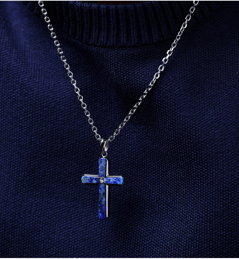 Naszyjnik z krzyżem i lapisem lazuli NMITC0196