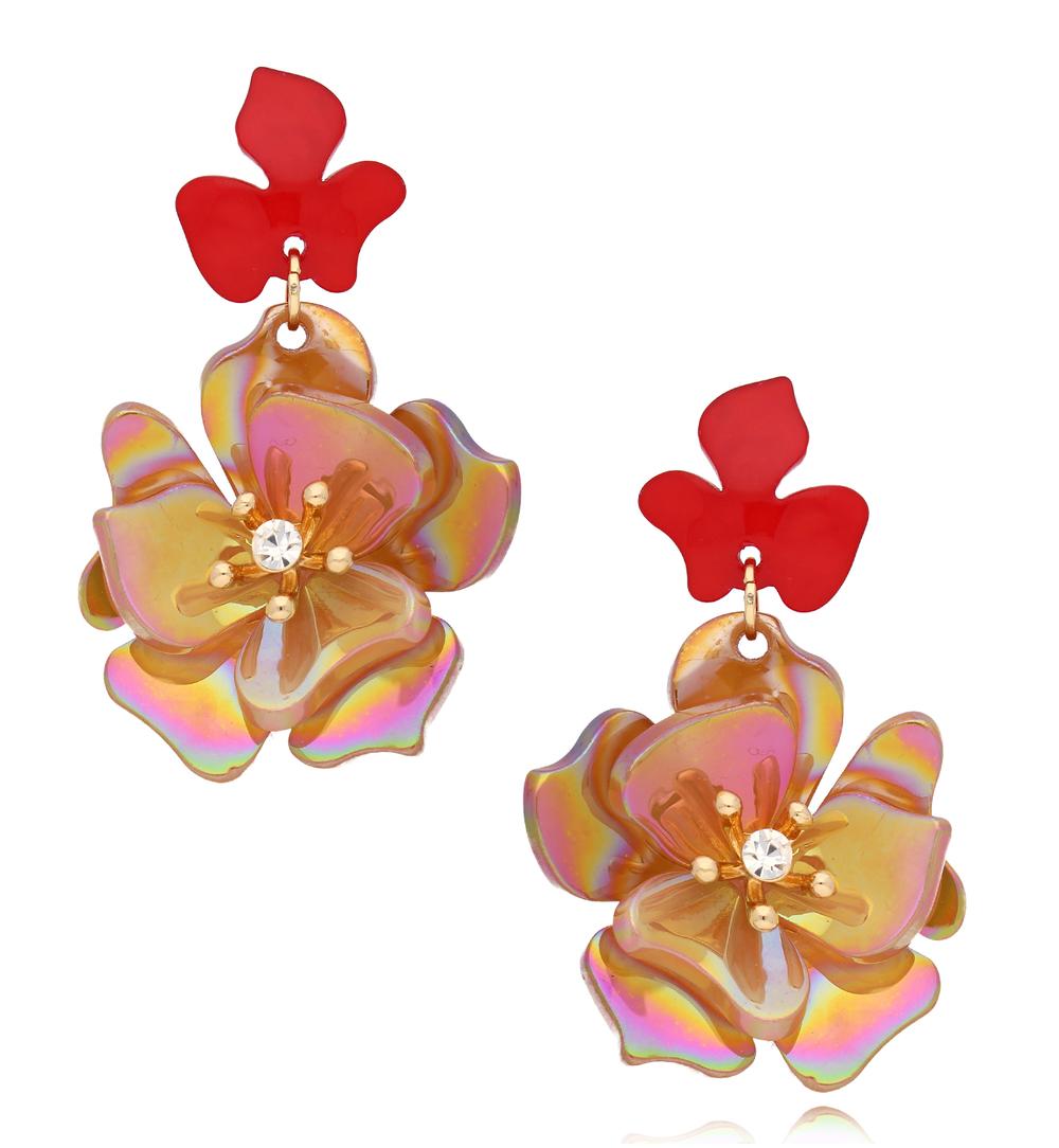 Kolczyki bordowo brązowe z kwiatami Flower Power KZA0098