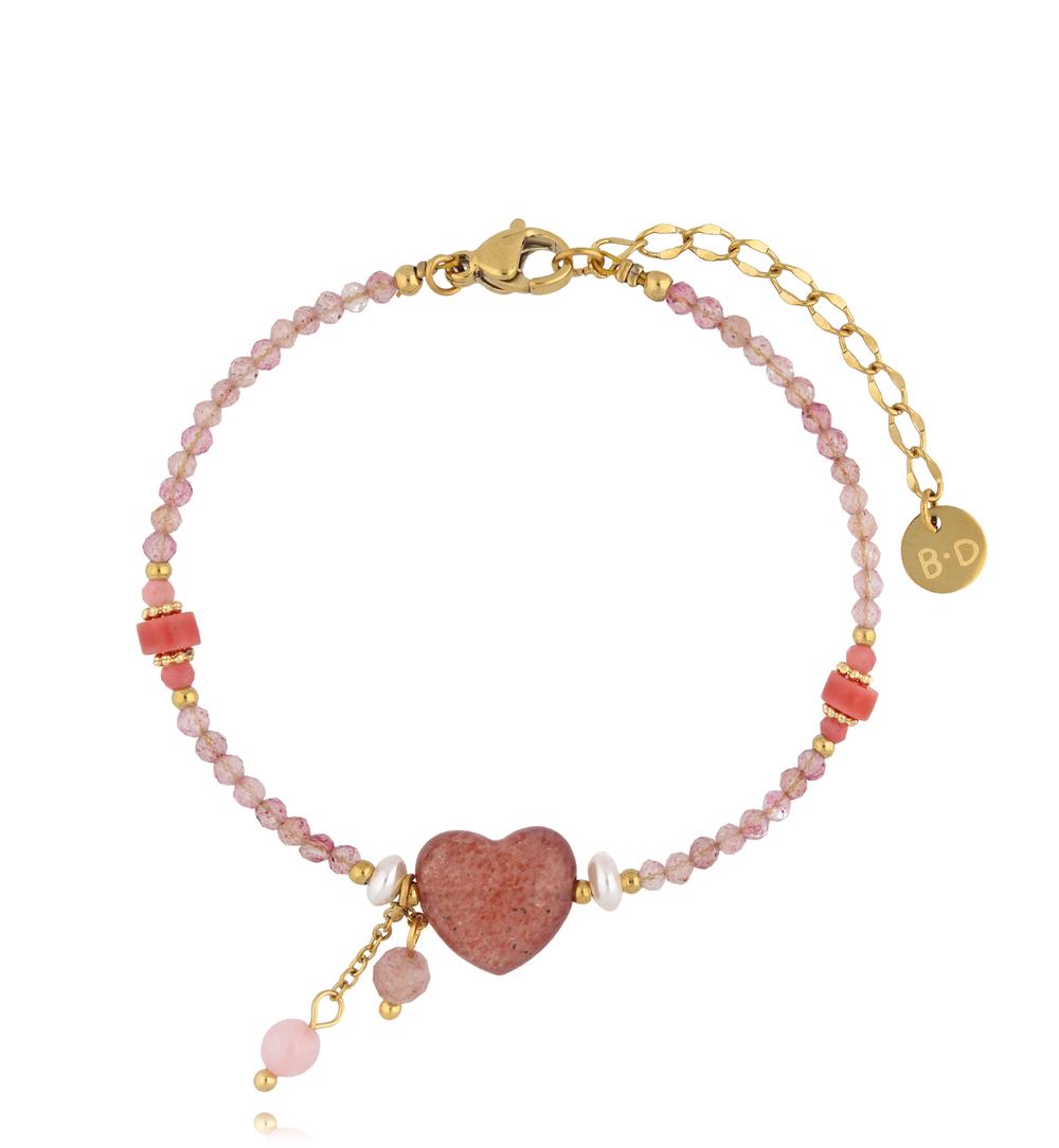 Zestaw delikatnych bransoletek z kamieniami naturalnymi i złoconymi zawieszkami ZN0127