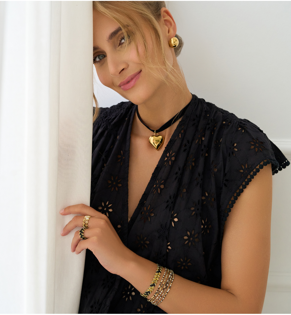 Pierścionek czarny Beaded Bliss PSC0571