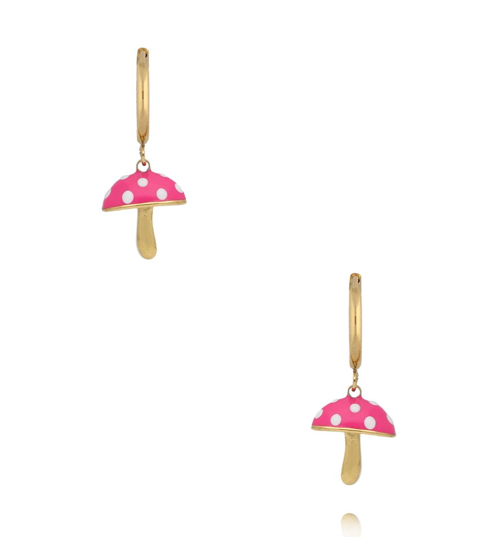 Kolczyki koła z zawieszką w kształcie różowego muchomorka KSY0673