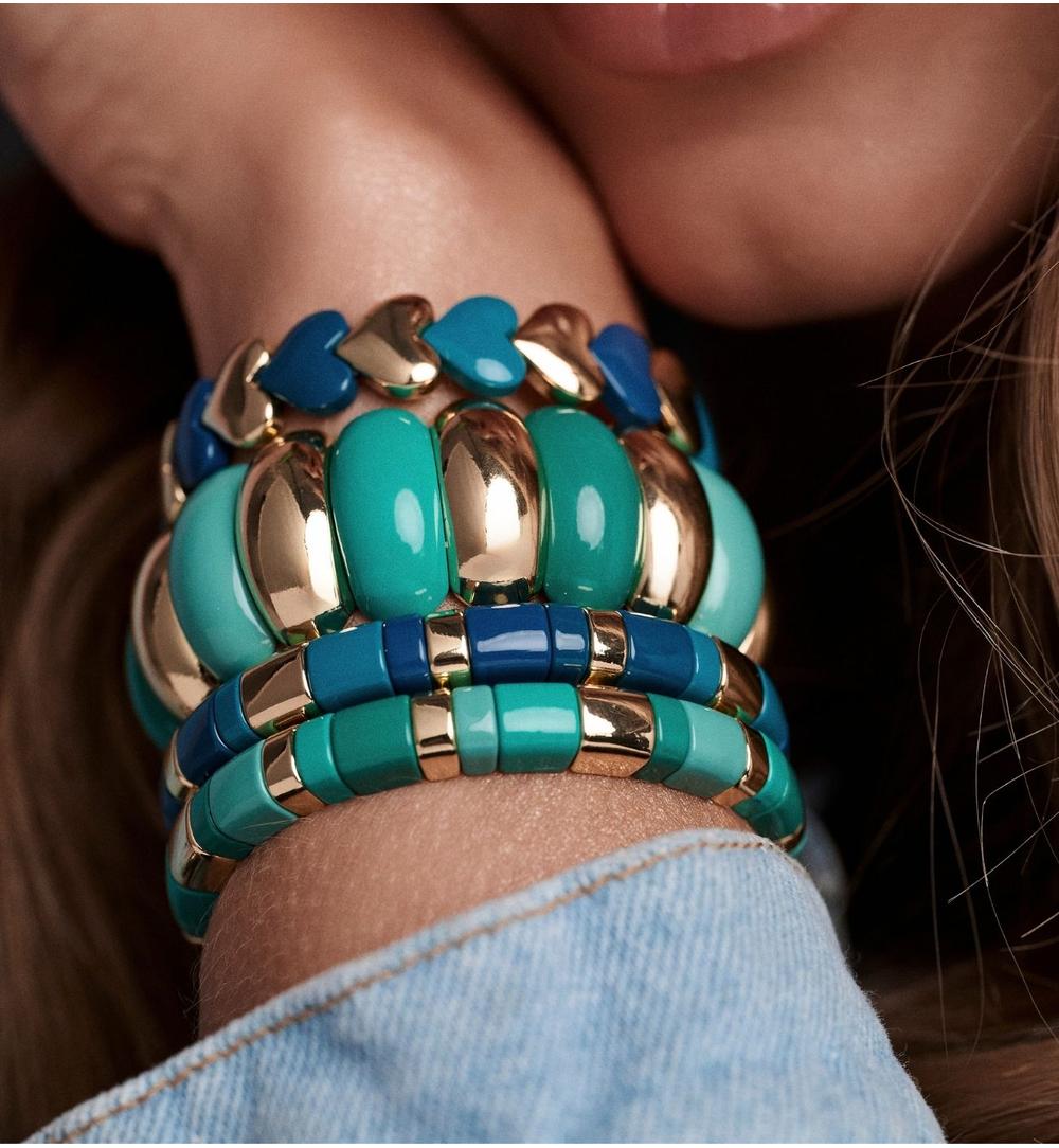 Bransoletka elastyczna w odcieniu turkusu, granatu i złota BCR0075