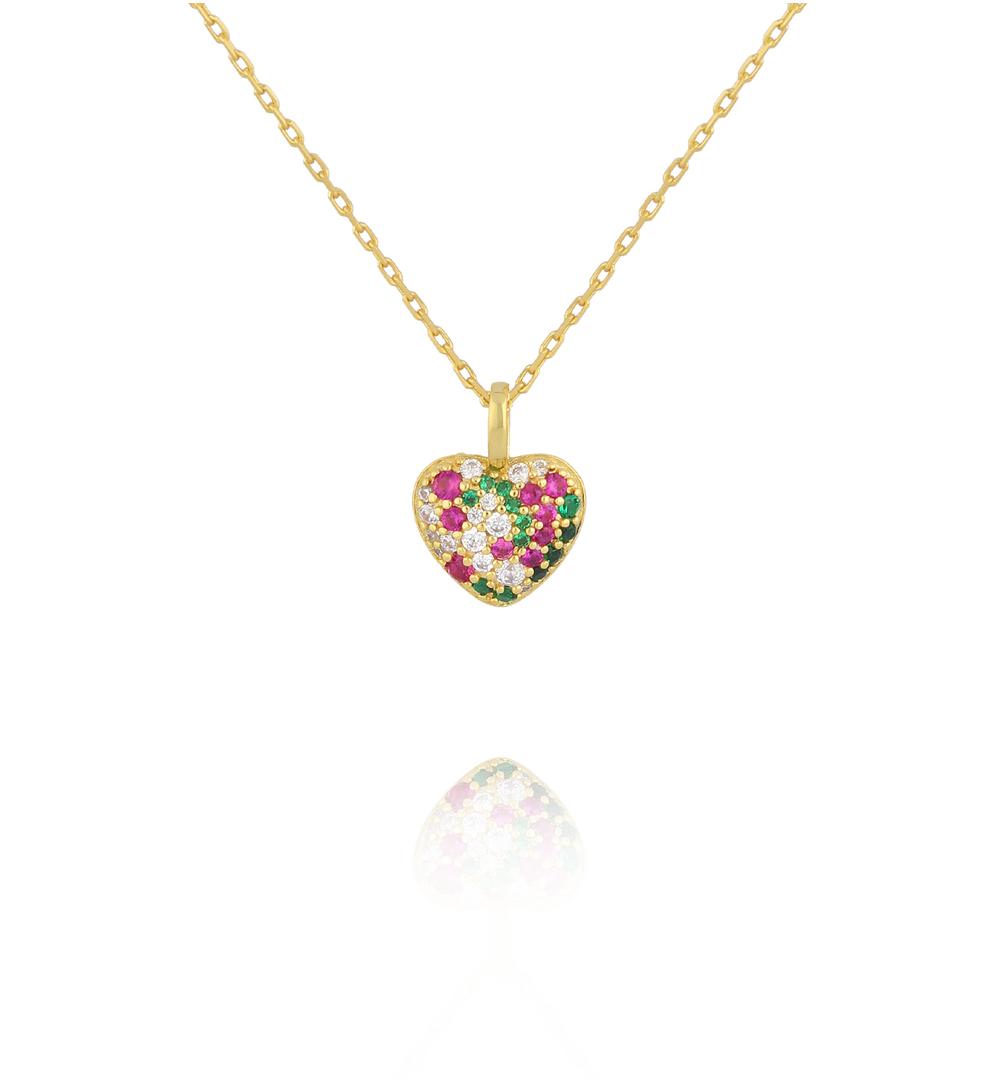 Naszyjnik z kolorowym sercem z cyrkoniami NCA0085