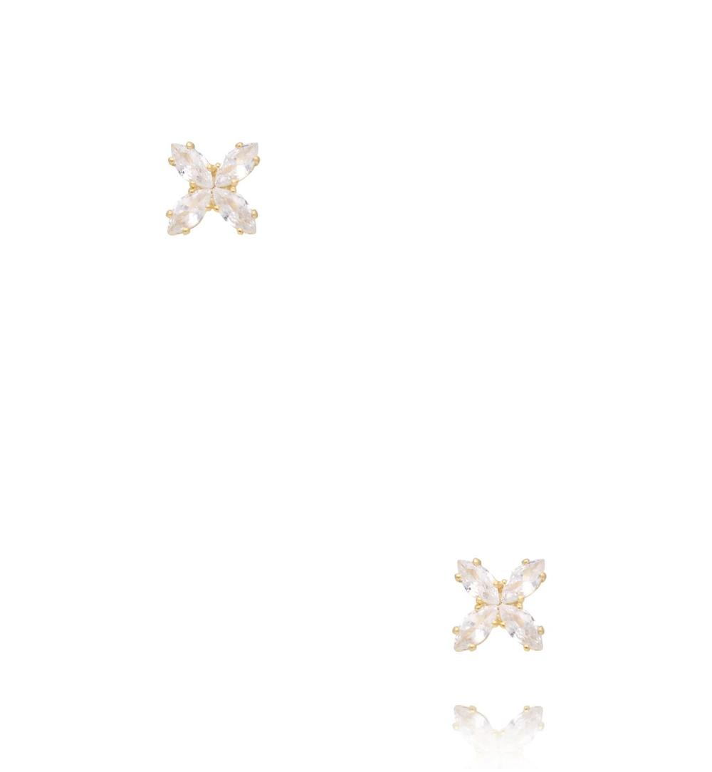 Zestaw złoconych kolczyków z cyrkoniami – serce, kwiat i motyl KMB0028