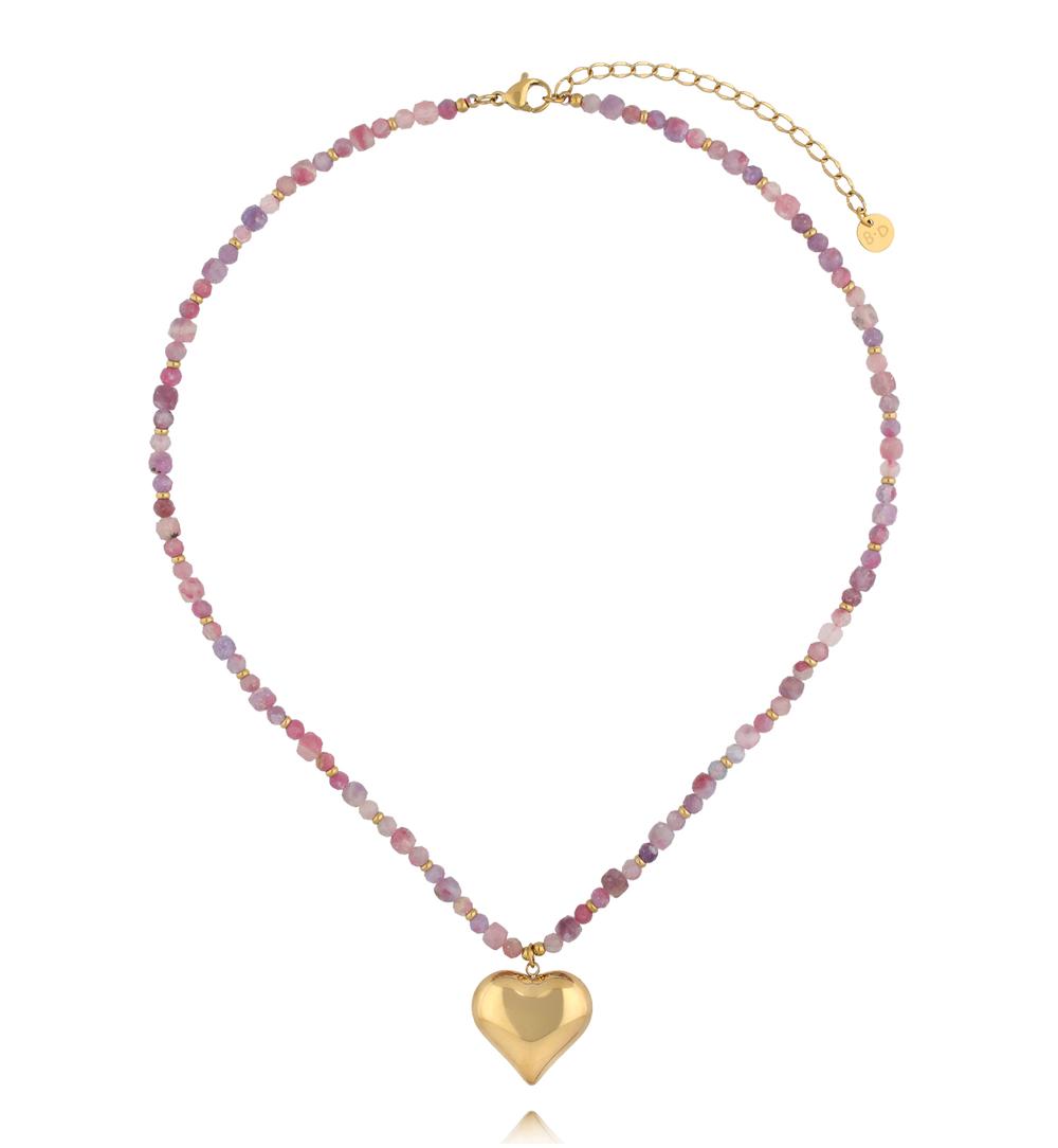 Naszyjnik z różowego turmalinu z zawieszką w kształcie serca NPA1544