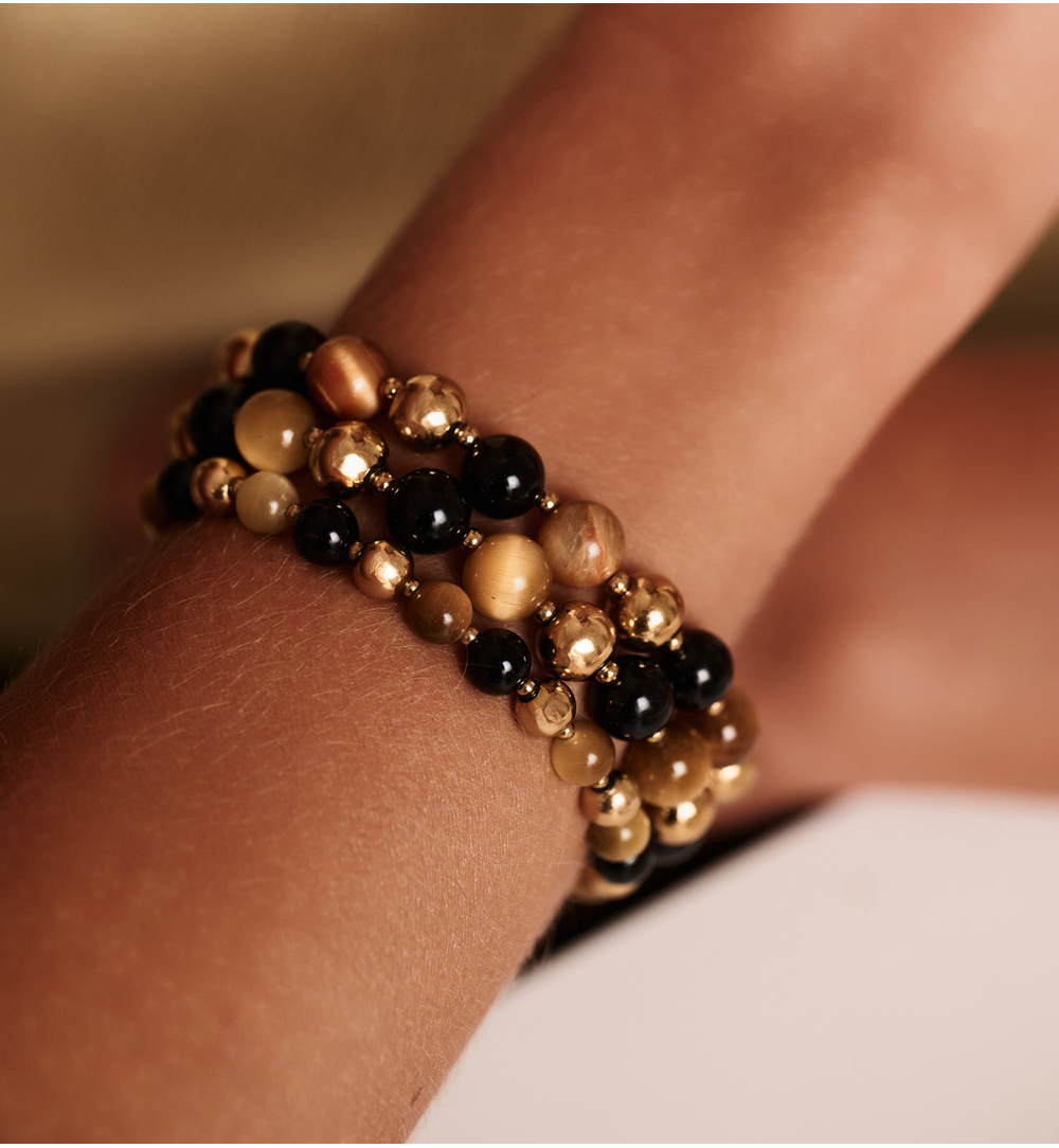 Bransoletka z agatami i tygrysim okiem BPA0523