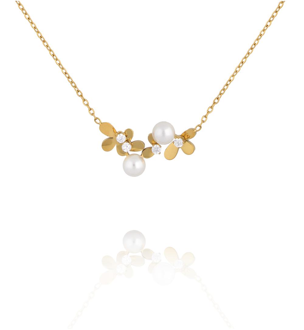 Naszyjnik z kwiatuszkami i perełkami złoty NSY0872