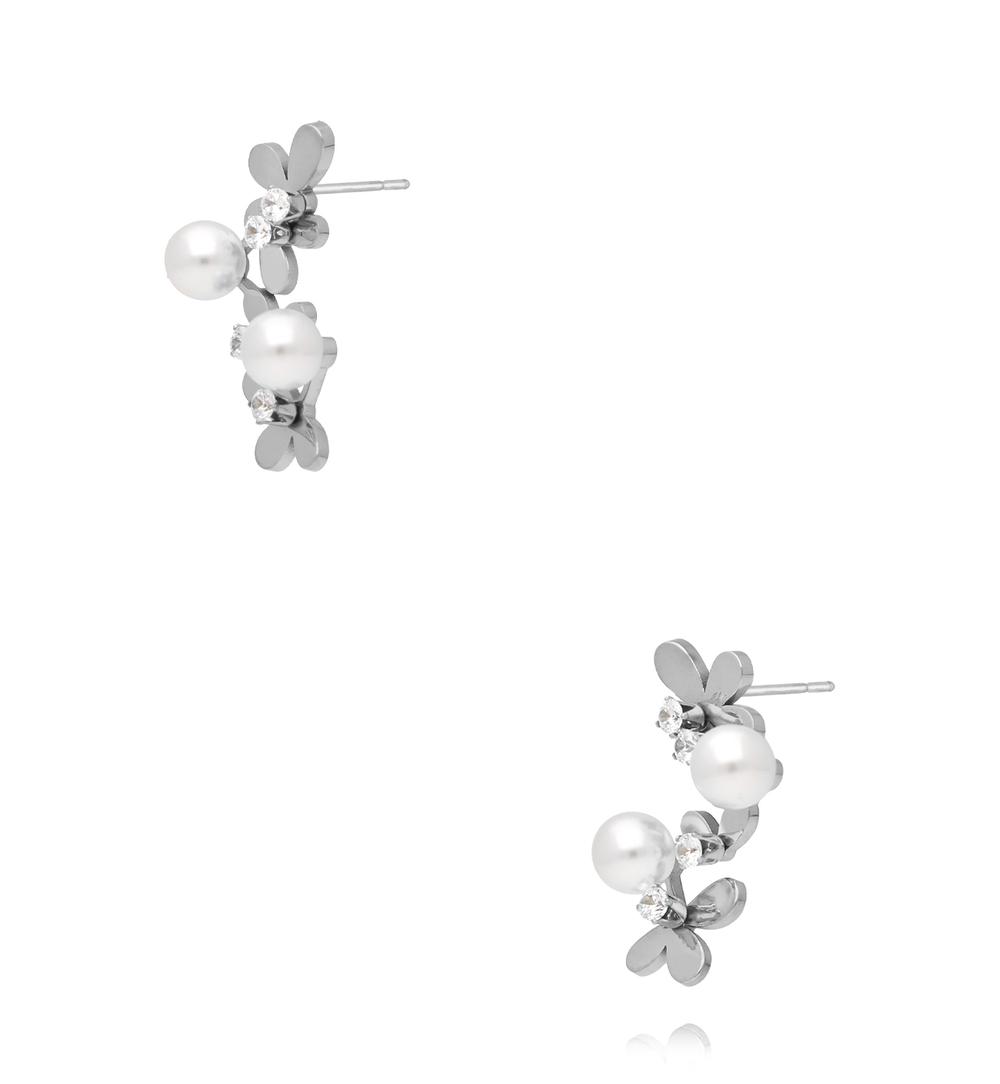 Kolczyki  z kwiatuszkami i perełkami srebrne KSY0692