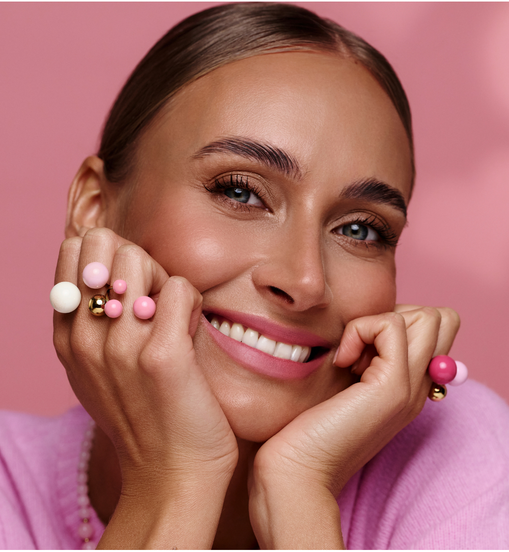 Pierścionek z kulkami w odcieniach  różu PSA1120