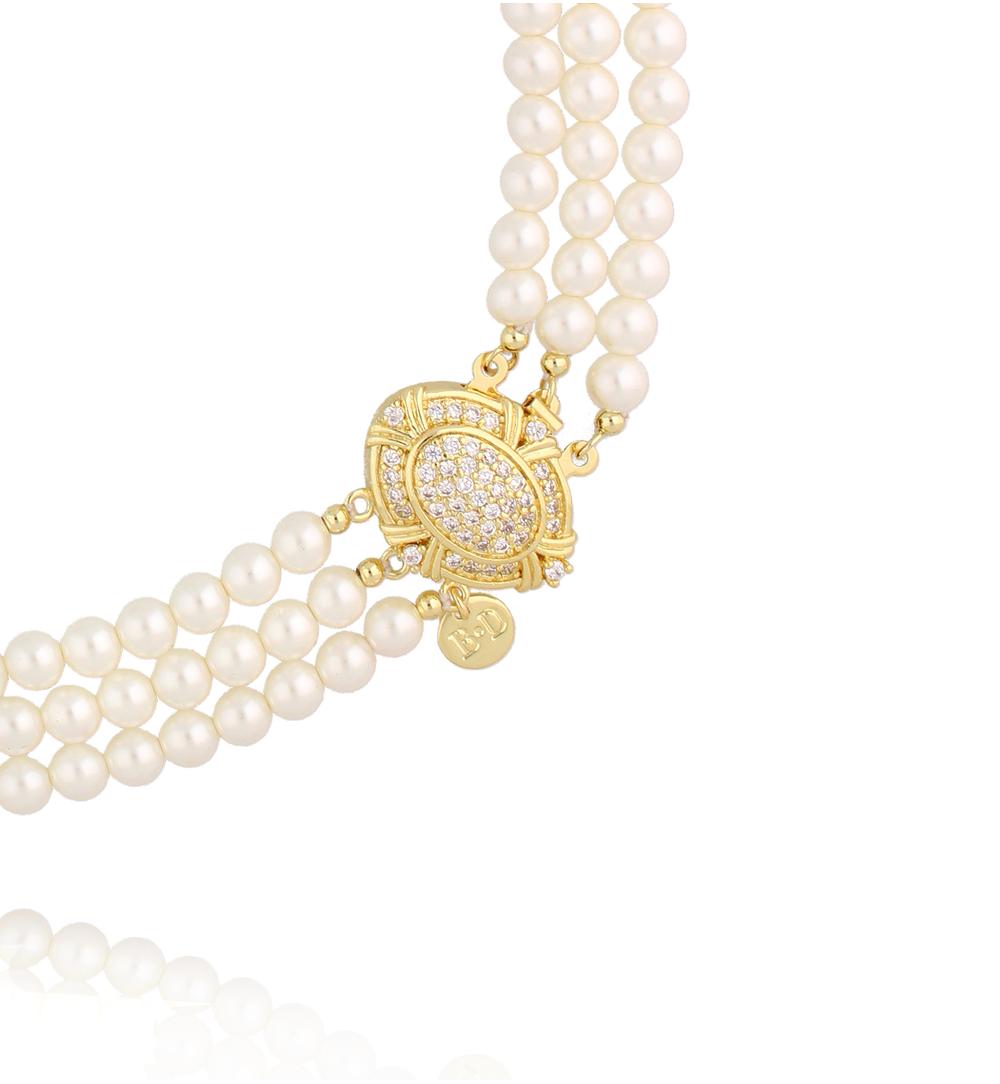 Naszyjnik z perłami i czarnymi koralikami NS0347