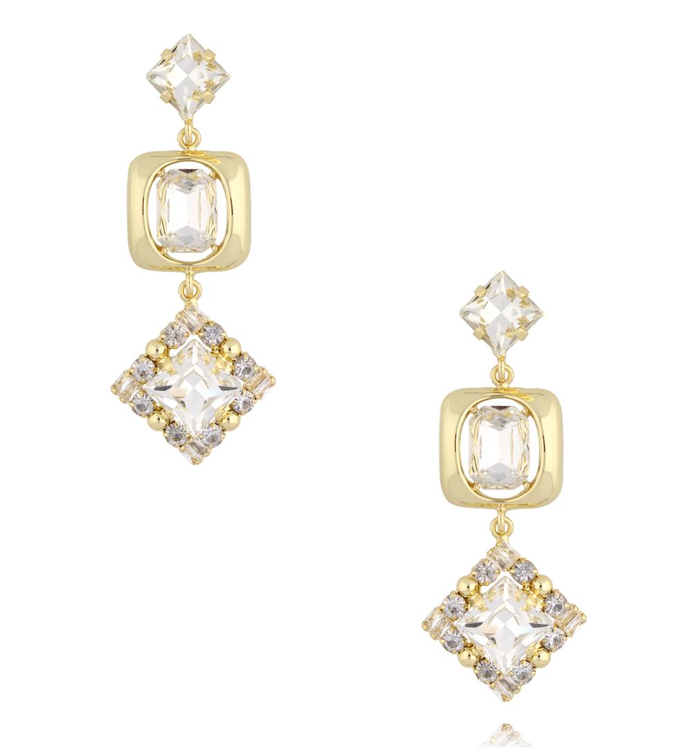 Kolczyki z geometrycznymi kryształami w złotej oprawie KSS2227