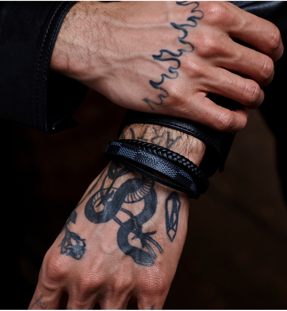 Bransoletka męska skórzana czarna BMITC0898