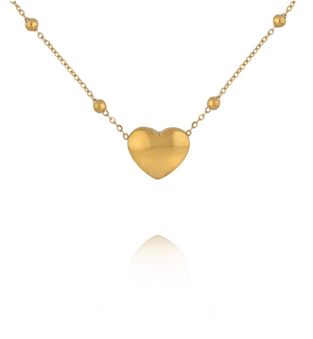 Naszyjnik z sercem i kuleczkami w kolorze złota NSY0916