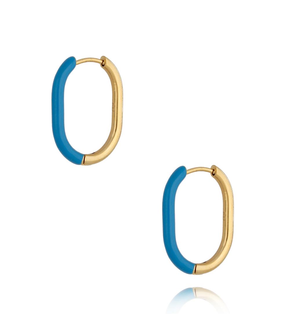 Kolczyki złote z niebieską emalią owalne Enamel KSA0912