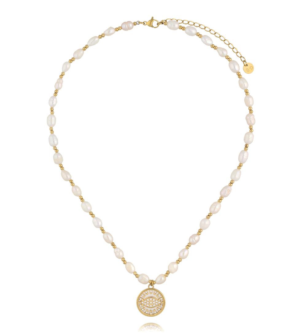 Naszyjnik z pereł z medalionem z cyrkoniami NPE0376