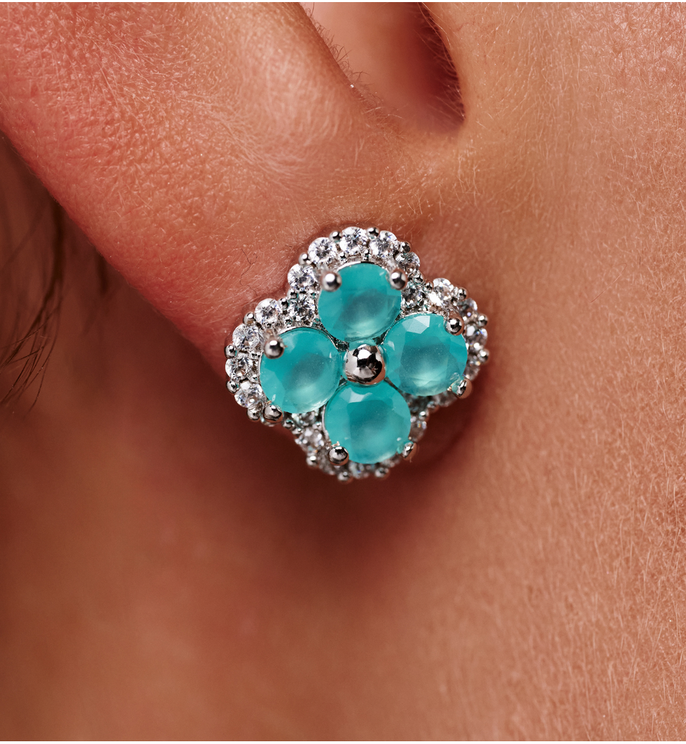 Kolczyki srebrne z turkusowymi kryształkami i cyrkoniami KSS2054
