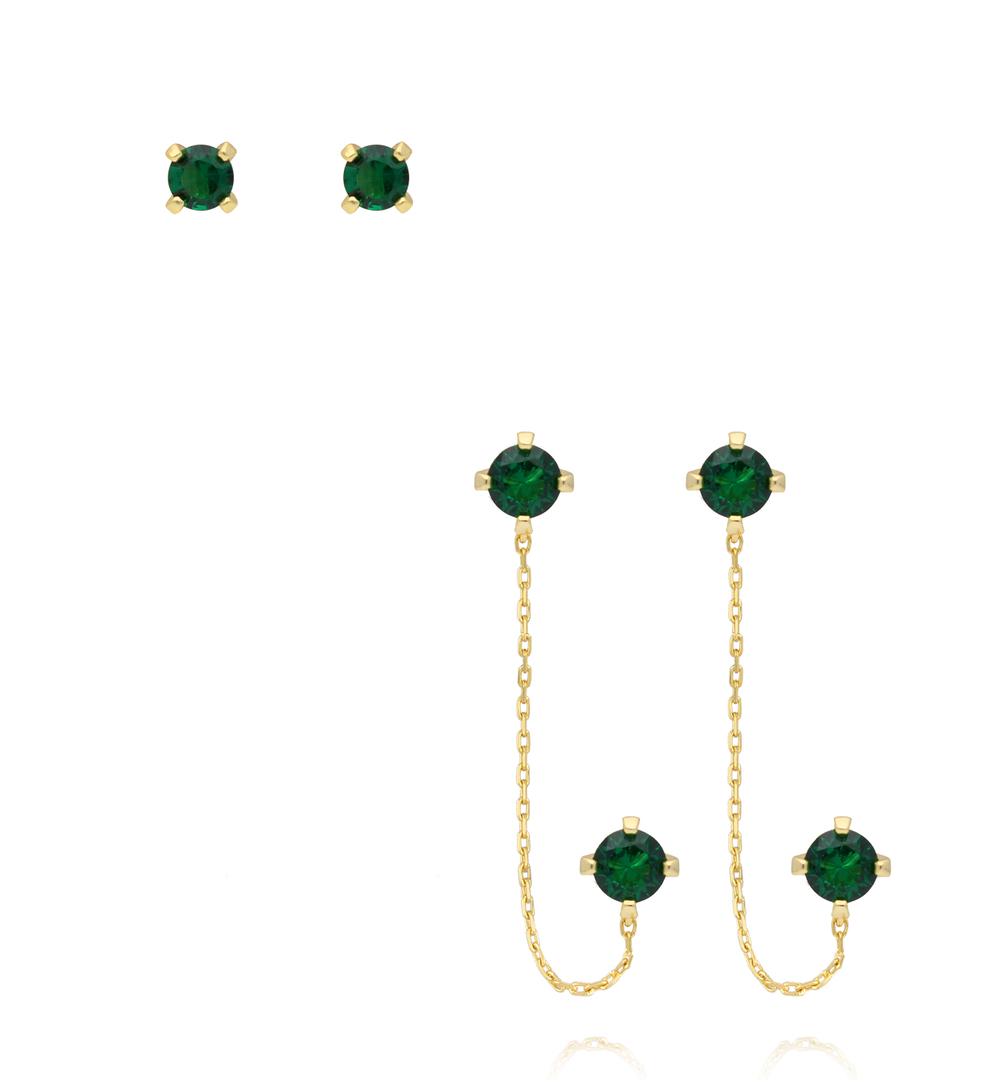 Zestaw kolczyków pozłacanych z zielonymi cyrkoniami KLT0030