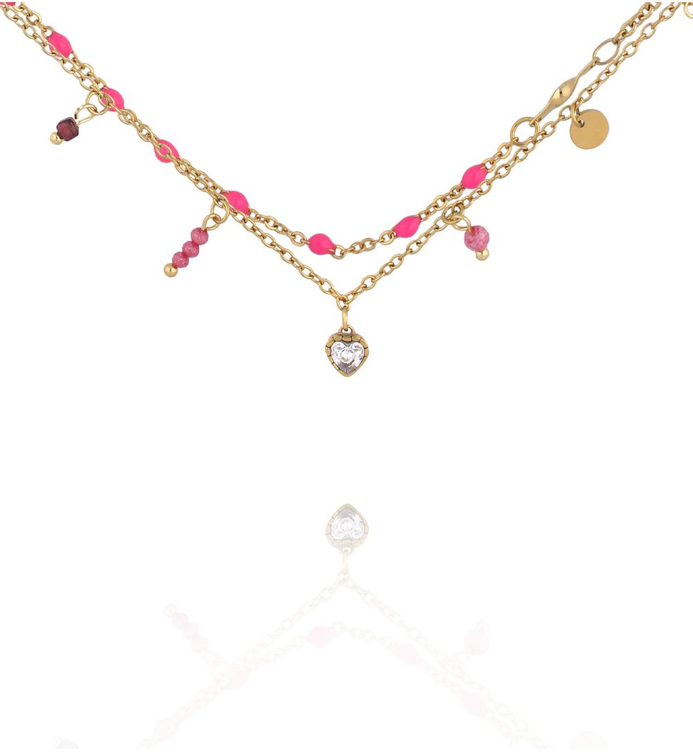 Naszyjnik z różowymi kamieniami i serduszkiem NSY0737