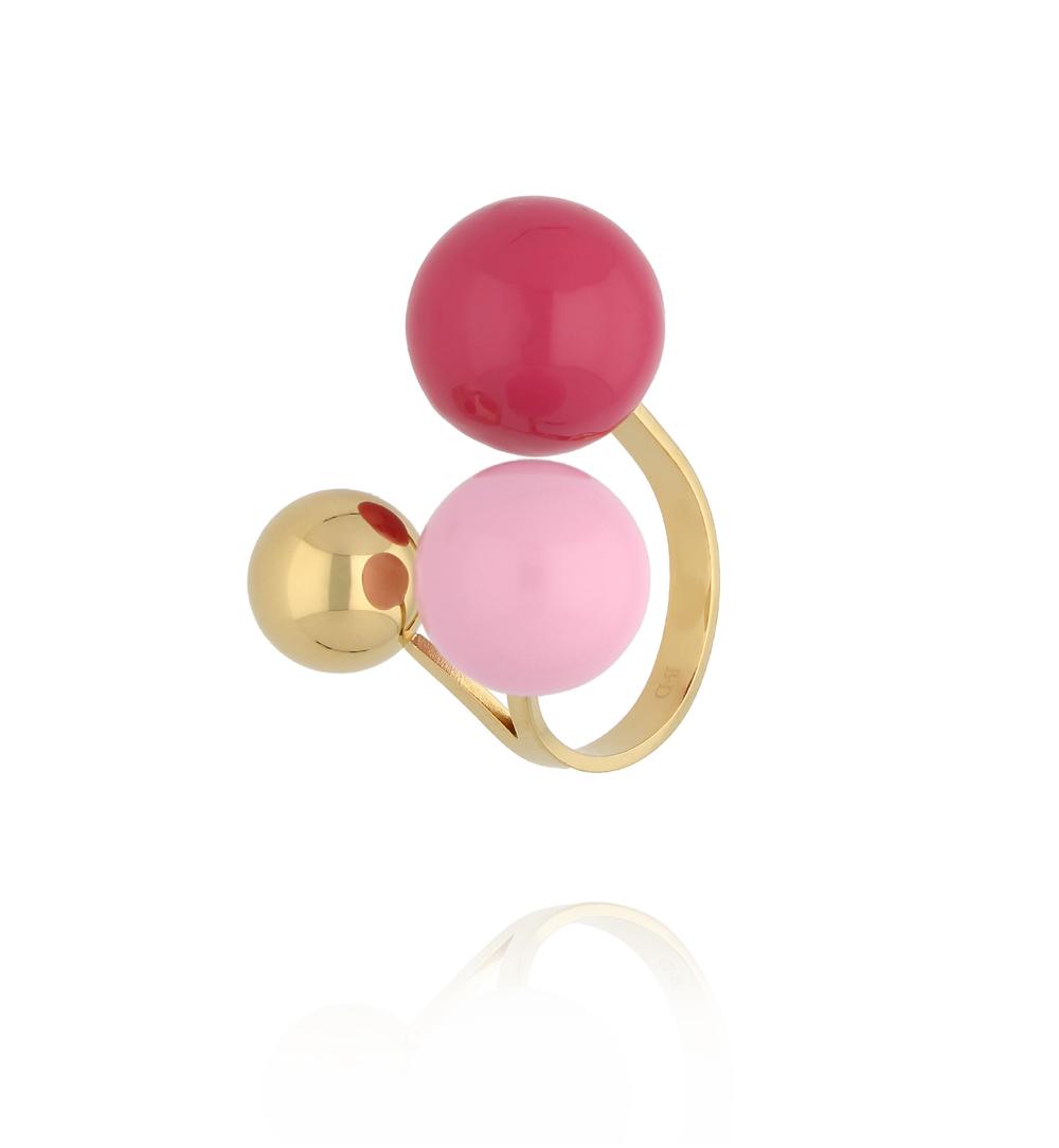 Pierścionek z kulkami w odcieniach czerwieni i pudrowego różu PSA1120