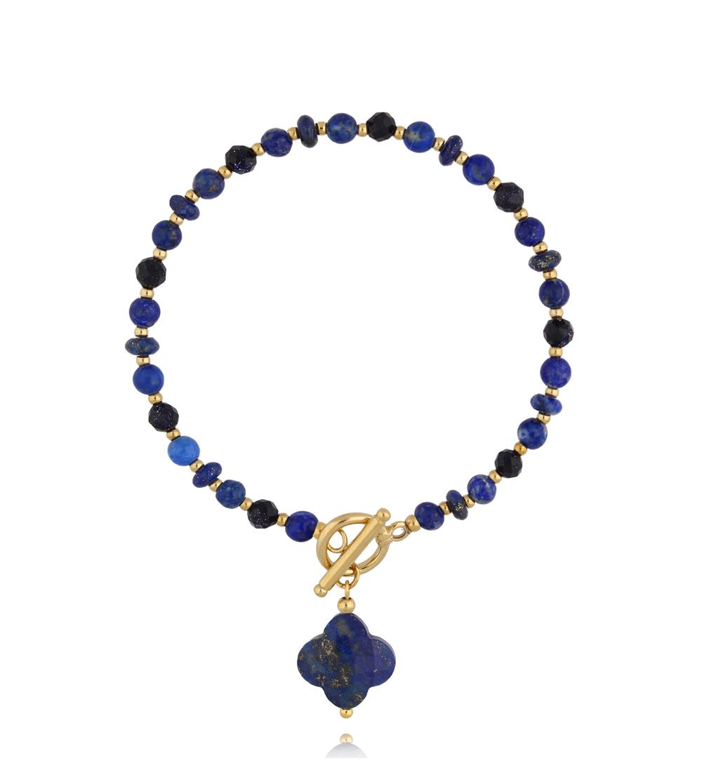 Bransoletka z lapisami z koniczynką i złotym zapięciem BPA0648