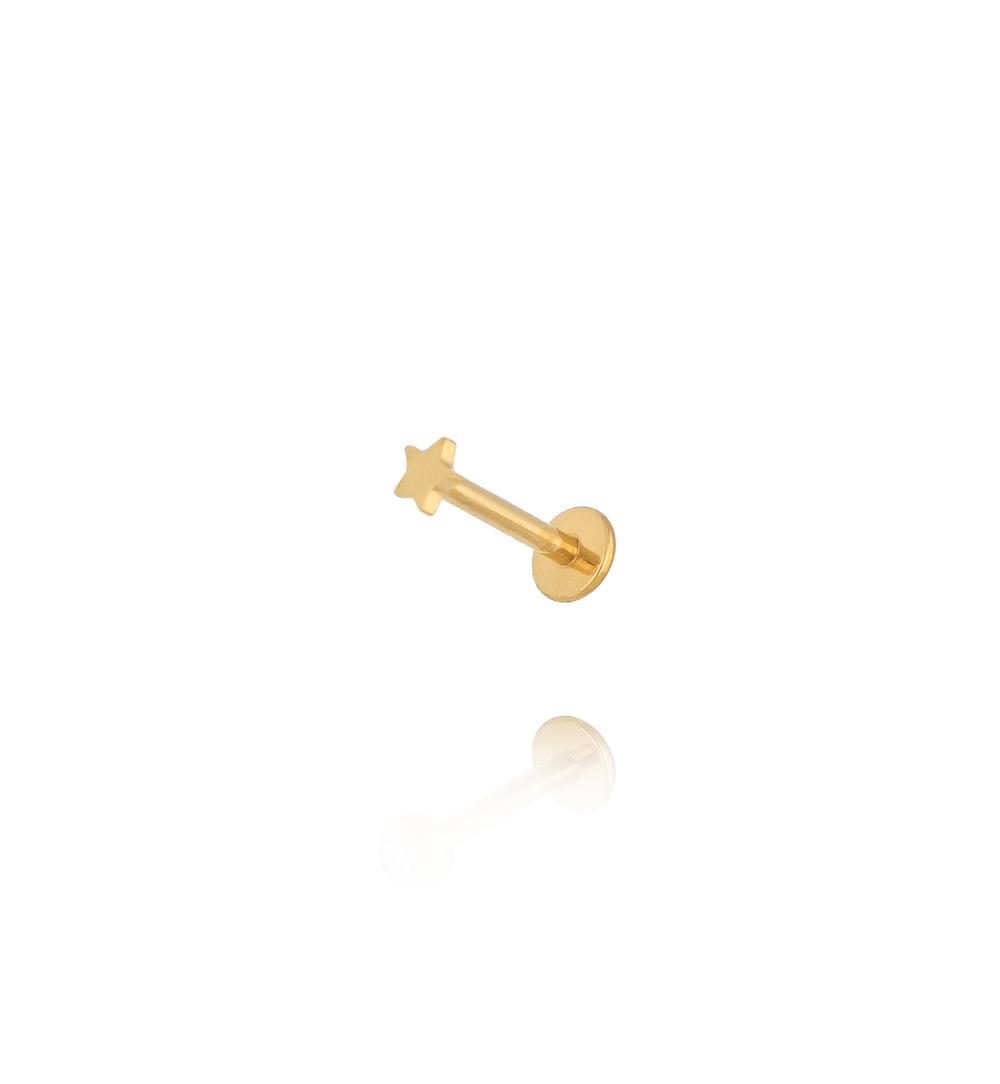 Kolczyk labret złoty z gwiazdką z tytanu KSA2163