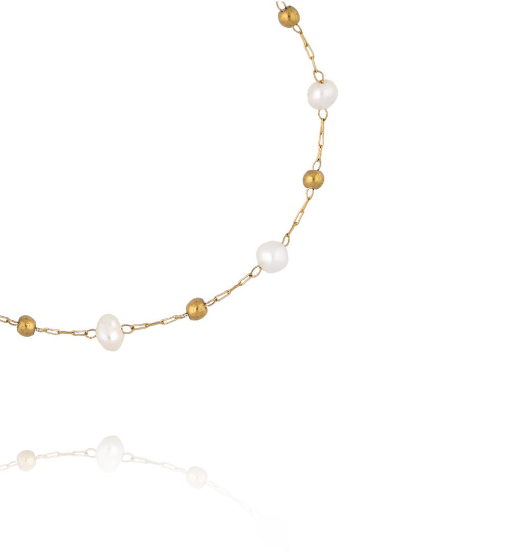 Bransoletka na złotym łańcuszku z perłami słodkowodnymi BEA0098