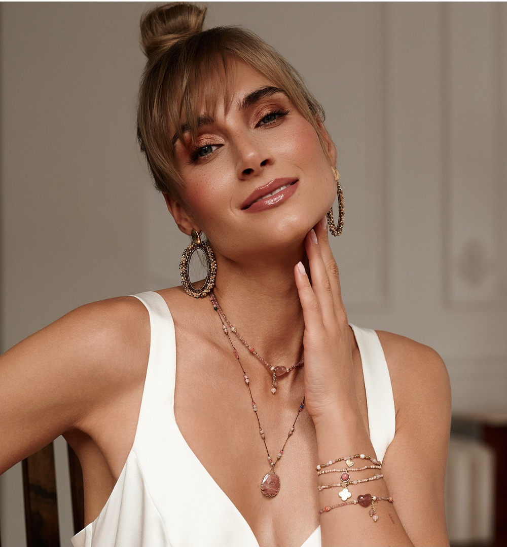 Bransoletka z kwarcami truskawkowymi i sercem BPA0563