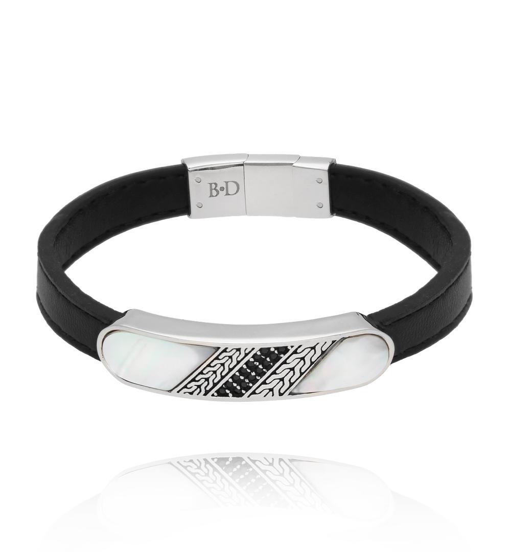 Bransoletka męska czarna skórzana BMITC1002