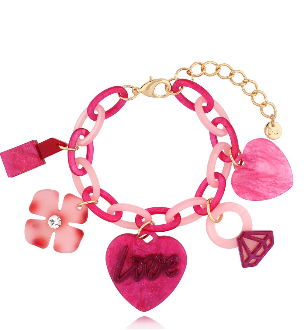 Bransoletka różowa z sercem Heart & FLower BZA0005