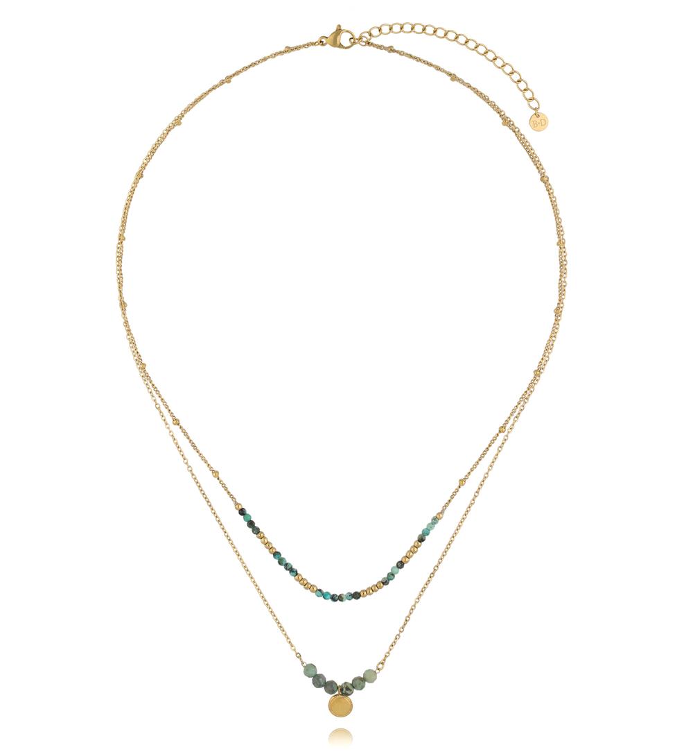 Naszyjnik warstwowy ze złoceniem i jadeitem afrykańskim NEA0102