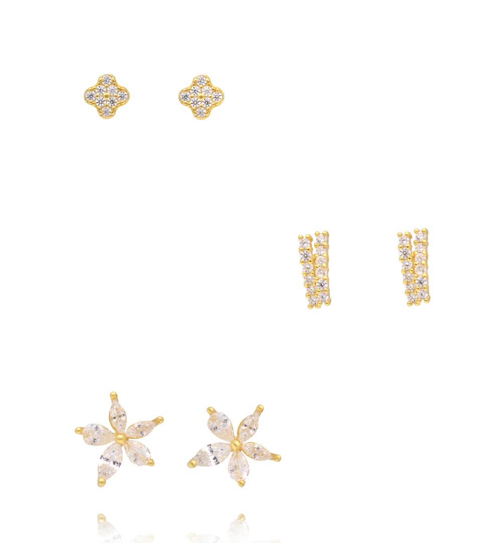 Zestaw kolczyków pozłacanych z cyrkoniami KLT0046